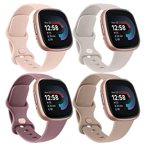 Vancle 4Pack für Fitbit Versa 4 Armband Damen Herren,Silikon Sport Ersatzarmbänder für Fitbit Versa 3 Armband/Fitbit Sense 2 Armband/Fitbit Sense Armband (L, Rosa/Starlight/Milchtee/Violett) von Vancle