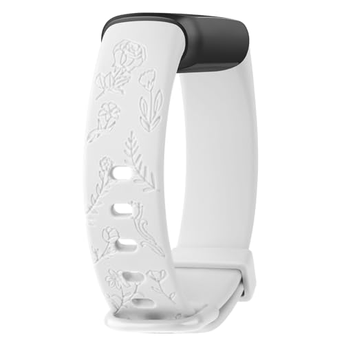 Vancle Armbänder mit Blumengravur für Fitbit Luxe, weiches Silikon, Ersatzband für Fitbit Luxe/Luxe, Special Edition, Fitness-Tracker, Damen und Herren, Größe L, Weiß von Vancle