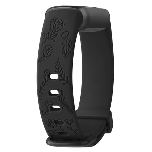 Vancle Armbänder mit Blumengravur für Fitbit Luxe, weiches Silikon, Ersatzband für Fitbit Luxe/Luxe, Special Edition, Fitness-Tracker, Damen und Herren, Größe S, Schwarz von Vancle