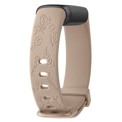 Vancle Armbänder mit Blumengravur für Fitbit Luxe, weiches Silikon, Ersatzband für Fitbit Luxe/Luxe, Special Edition, Fitness-Tracker, Damen und Herren, größer, Milchtee von Vancle