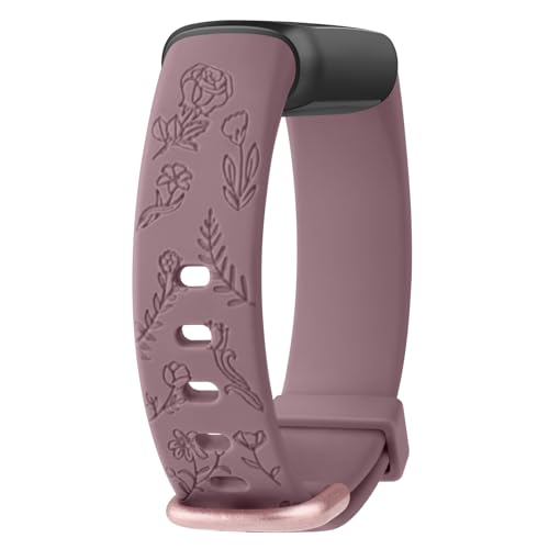 Vancle Armbänder mit Blumengravur für Fitbit Luxe, weiches Silikon, Ersatzband für Fitbit Luxe/Luxe, Special Edition, Fitness-Tracker, Damen und Herren, größer, Rauchviolett von Vancle