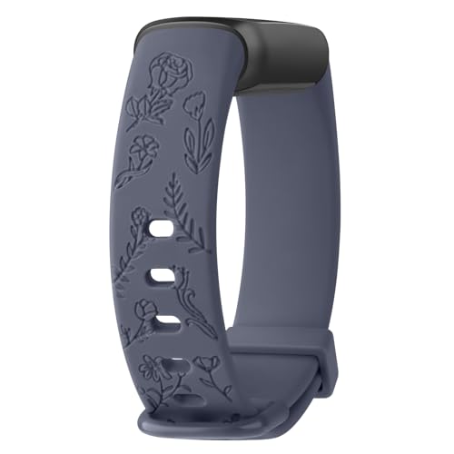 Vancle Armbänder mit Blumengravur für Fitbit Luxe, weiches Silikon, Ersatzband für Fitbit Luxe/Luxe, Special Edition, Fitness-Tracker, Damen und Herren, größer, blaugrau von Vancle