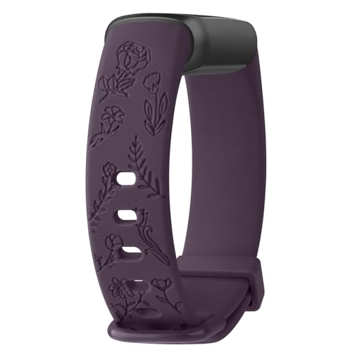 Vancle Armbänder mit Blumengravur für Fitbit Luxe, weiches Silikon, Ersatzband für Fitbit Luxe/Luxe, Special Edition, Fitness-Tracker, Damen und Herren, größer, dunkellila von Vancle