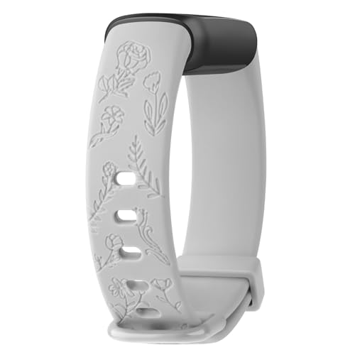 Vancle Armbänder mit Blumengravur für Fitbit Luxe, weiches Silikon-Armband, Ersatzband für Fitbit Luxe/Luxe, Special Edition, Fitness-Tracker, Damen und Herren, Größe S, Grau von Vancle