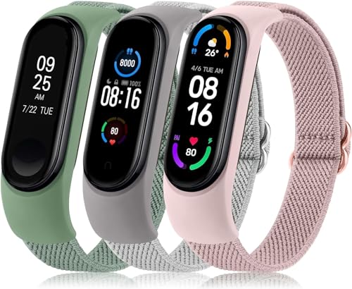 Vancle Armband für Xiaomi Mi Band 4 Armband/Xiaomi Mi Band 3 Armband/Xiaomi Mi Band 6 Armband/Xiaomi Mi Band 5 Armband,Nylon Verstellbares Ersatzarmbänder für Damen Herren (Grau/Rosa/Grün) von Vancle