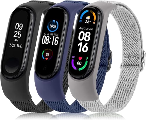 Vancle Armband für Xiaomi Mi Band 4 Armband/Xiaomi Mi Band 3 Armband/Xiaomi Mi Band 6 Armband/Xiaomi Mi Band 5 Armband,Nylon Verstellbares Ersatzarmbänder für Damen Herren (Schwarz/Blau grau/Grün) von Vancle