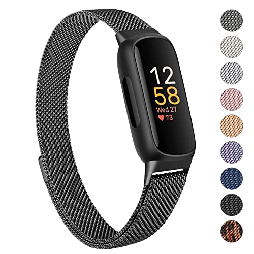 Vancle Armband kompatibel mit Fitbit Inspire 3 Armbänder für Damen und Herren, Edelstahl Mesh Loop Verstellbares Armband Ersatzband (Schwarz) von Vancle