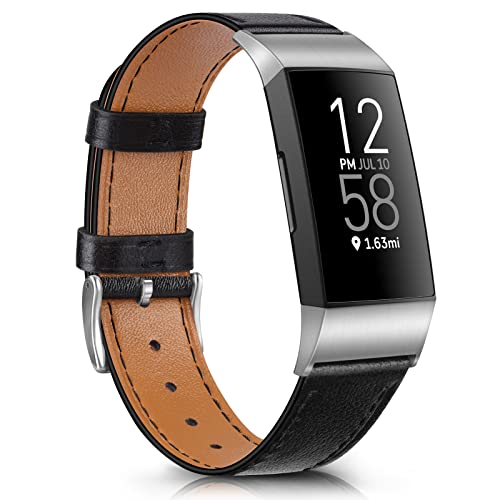 Vancle Kompatibel mit Fitbit Charge 4 Armband/Fitbit Charge 3 Armband, Weiches Leder Ersatzarmband für Fitbit Charge 4 / Fitbit Charge 3 Damen Herren von Vancle