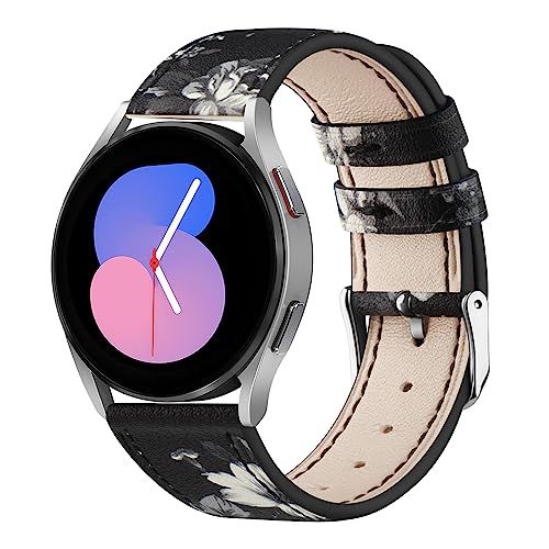 Vancle für Samsung Galaxy Watch 5 40mm 44mm Armband Leder Damen Herren,Weiches Atmungsaktives Leder Sport Armband Ersatzarmbänder für Samsung Galaxy Watch 5 Pro Armband 45mm (Schwarzgraue Blume) von Vancle