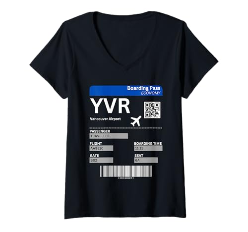 Damen Flugticket Vancouver Design Urlaub Reise Kanada Vancouver T-Shirt mit V-Ausschnitt von Vancouver Kanada Urlaub Bekleidung & Geschenkidee