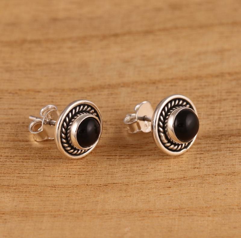 Natürliche Schwarze Onyx 925 Sterling Silber Ohrstecker 12 Mm Durchmesser Geschenk Verpackt von VandPJewelleryLtd