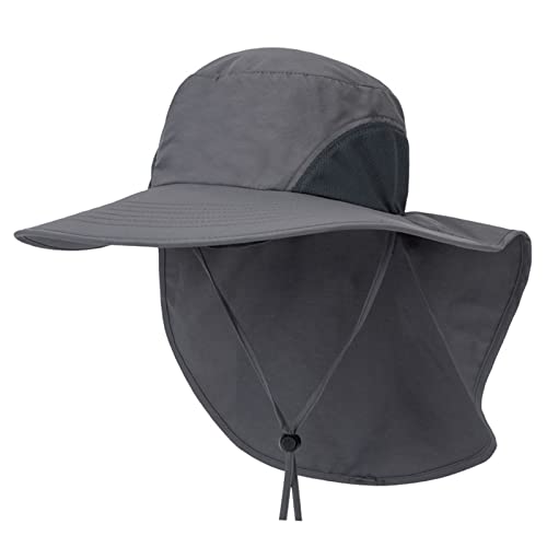 VanderHOME Outdoor Sonnenhut mit Breiter Krempe Herren Damen UV-Schutz Wanderhut mit Nackenschutz Atmungsaktiv Faltbar Safari Boonie Hut für Reisen Klettern Wandern, Dunkelgrau von VanderHOME