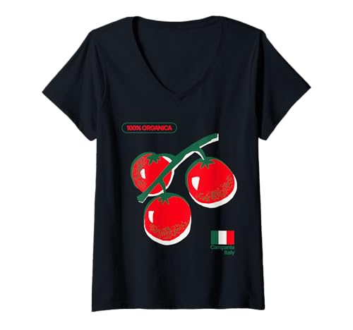 Damen Kampanien Italien 100% Organica Tomaten Feinschmecker Italienisch T-Shirt mit V-Ausschnitt Damen Kampanien Italien 100% Organica Tomaten Feinschmecker Italienisch T-Shirt mit V-Ausschnitt von Vanderlust