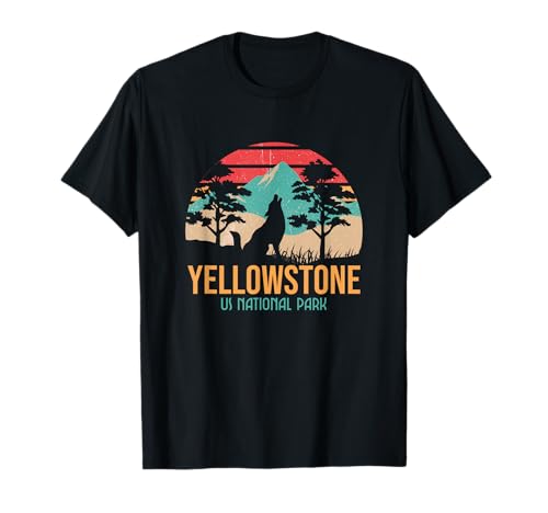 Vanderlust Yellowstone US-Nationalpark Wyoming Montana Idaho Reisen T-Shirt, Herren, Schwarz, S, Kurzarm, Klassisches V-Ausschnitt Kurzarm T-Shirt von Vanderlust