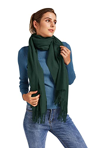 VaneriHome Schal Damen Frühling Herbst einfarbig mit Quaste Elegante Stola für Freizeit Abendkleid Hochzeit 190x63cm, Dunkelgrün von VaneriHome