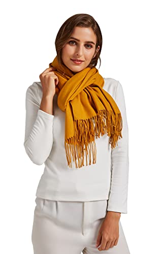 VaneriHome Schal Damen Frühling Herbst einfarbig mit Quaste Elegante Stola für Freizeit Abendkleid Hochzeit 190x63cm, Gelb von VaneriHome