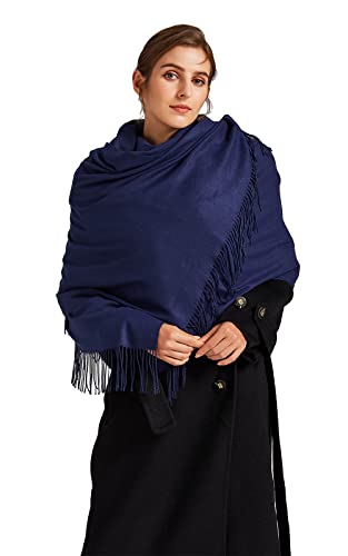 VaneriHome Schal Damen Frühling Herbst einfarbig mit Quaste Elegante Stola für Freizeit Abendkleid Hochzeit 190x63cm, Navy Blau von VaneriHome