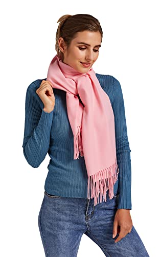 VaneriHome Schal Damen Herbst einfarbig mit Quaste Elegante Stola für Freizeit Abendkleid Hochzeit 190x63cm, Pink von VaneriHome