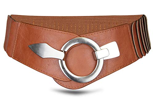 Vanessa & Melissa Elastischer Damen Taillengürtel, breiter Hüftgürtel mit silberner Ring-Schließe, 75 cm (für Taillenweite 75-90 cm), Camel von Vanessa & Melissa