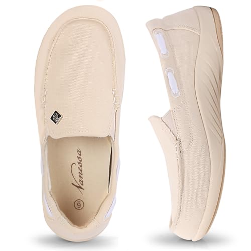 Damen-Schlupfschuhe – lässige Boots-Slipper für Damen mit Fußgewölbeunterstützung – bequeme Leinenschuhe für den täglichen Spaziergang, Beige, 38 EU von Vanessa