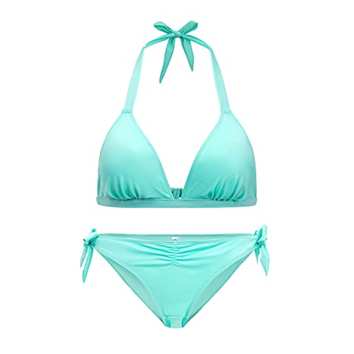 VANEVER Damen Bikini Sets Halfter Triangle Top Bademode Gepolstert Mädchen Badeanzug Sexy Niedrige Taille Strandkleidung FLBlue S von Vanever