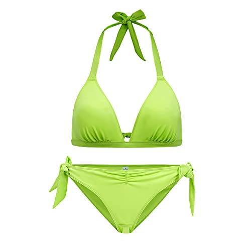 VANEVER Damen Bikini Sets Halfter Triangle Top Bademode Gepolstert Mädchen Badeanzug Sexy Niedrige Taille Strandkleidung FLGreen S von Vanever