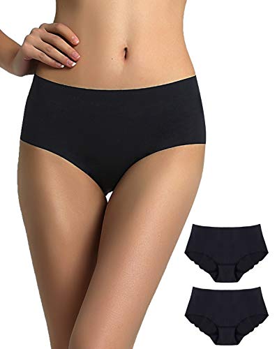 VANEVER Unsichtbarer Damen-Slip, Midi-Slip, weich, sexy, Hipster, 2 Stück, Schwarz , 44 von Vanever