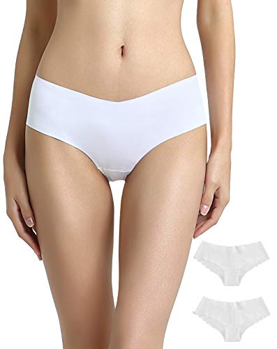 VANEVER Damen No VPL Slips, 2er-Pack, niedrige Taille, unsichtbare Hipster, glatte nicht sichtbare Panty-Linie Unterwäsche Weiß Größe 16 von Vanever