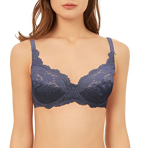 VANEVER Damen Spitzen-BH Bequemer Damen-BH, Sexy BH mit Bügel & Ohne Polsterung Cups, Atmungsaktive & Nicht scheuernde Damenunterwäsche, Natürlicher Lift & Support, Stahlgrau 36B von Vanever