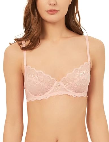 VANEVER Damen Spitzen-BH Bequemer Damen-BH, Sexy BH mit Bügel & Ungepolsterte Cups, Atmungsaktive & Nicht scheuernde Damen Unterwäsche,Rosa,85B von Vanever