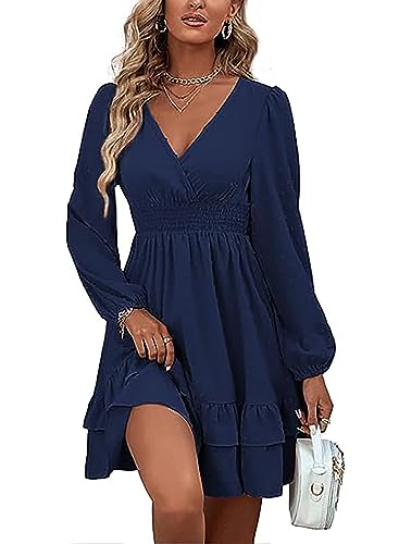 Vangreynve Damen Minikleid V-Ausschnitt A-Linie Kleider Elegant Hohe Taille Langarm Freizeitkleid Lange Ärmel-Blau M Vangreynve Damen Minikleid V-Ausschnitt A-Linie Kleider Elegant Hohe Taille Langarm Freizeitkleid Lange Ärmel-Blau M von Vangreynve