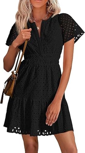 Vangreynve Damen Sommerkleid Hohe Taille Kleid Puff Ärmel Casual Tunika Minikleid Schwarz M Vangreynve Damen Sommerkleid Hohe Taille Kleid Puff Ärmel Casual Tunika Minikleid Schwarz M von Vangreynve