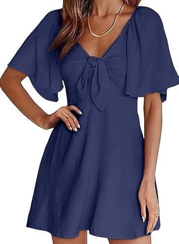 Vangreynve Damen Sommerkleid Rüschen Swing Strandkleid Elegant A-Linie Minikleid Blau S von Vangreynve