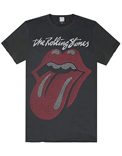 Amplified Rolling Stone Zunge Logo Diamante Männer Charcoal Band T T-Shirt von Vanilla Underground