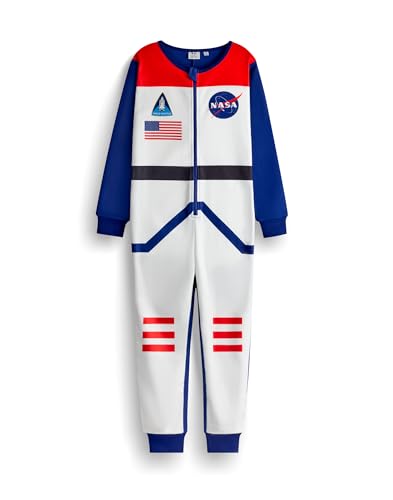 NASA Jungen Onesie | Kinder Einteiler Schlafanzug in Blau & Weiß | Kinder Nachtwäsche Reißverschluss Jumpsuit mit Amerikanischem Raumfahrtlogo | NASA Astronomie Body Loungewear Merchandise Geschenk von Vanilla Underground