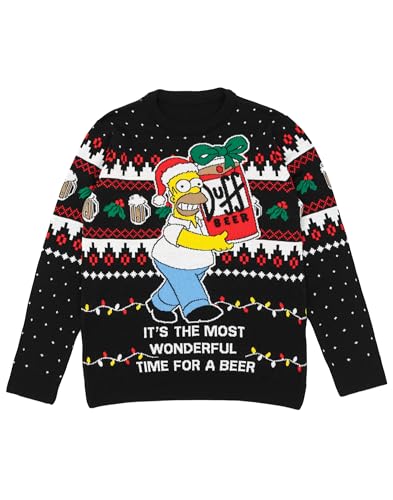 Die Simpsons Homer Herren Schwarzer Weihnachtspullover | Pullover It's The Most Wonderful Time for a Beer | Weihnachtskleidung für Fans der Simpsons | Festliches Cartoon-Grafik-Sweatshirt von The Simpsons