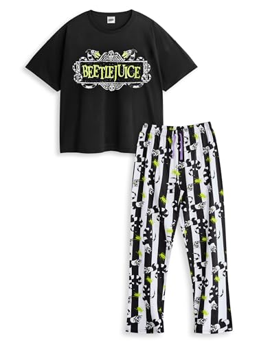 Vanilla Underground Beetlejuice Damen-Pyjama-Set mit Grafik | Kurzarm-Nachtwäsche mit Langen Beinen | Nachtwäsche mit Logo-Grafik | Beetlejuice Damen-PJs in Mehrfarben | Bequemes Lounge-Set für Damen von Vanilla Underground