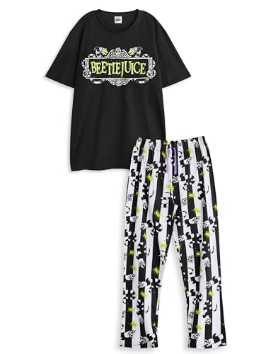Vanilla Underground Beetlejuice Schwarzes Herren-Pyjama-Set | Kurzarm-Pyjama mit langem Bein und Logo für Herren | Klassische Nachtwäsche mit Filmlogo | Bequemes Nachtwäsche-Set von Vanilla Underground