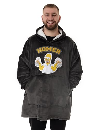 Vanilla Underground Simpson Herren tragbarer Decken-Hoodie | Schwarzer Kapuzenpullover für Erwachsene mit Homer-Charaktergrafiken und Taschen | Loungewear mit Sherpa-Futter in Einheitsgröße von Vanilla Underground