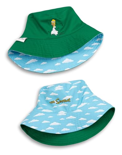 Vanilla Underground Simpsons Herren Wende-Fischerhut | Grün mit Homer & Blue Cloud Print | Klassische Cartoon-Kopfbedeckung | Lässiges Sommeraccessoire | Offizielles Merchandise in Einheitsgröße von Vanilla Underground