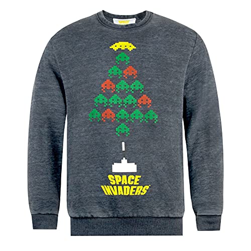 Vanilla Underground Space Invaders Weihnachtsbaum Design Männer Grau Weihnachtspullover XL von Vanilla Underground