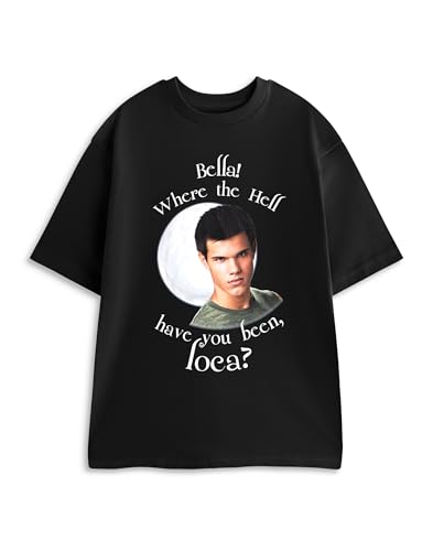 Vanilla Underground Twilight Jacob Damen T-Shirt in Schwarz | Wo Waren Sie, Loca? Grafik-T-Shirt | Kurzarm-Freizeitoberteil | Twilight Saga Film Merchandise – groß von Vanilla Underground