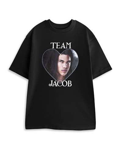 Vanilla Underground Twilight Team Jacob Schwarzes Kurzarm-Grafik-T-Shirt für Damen | Unterstützen Sie Jacob Charakter T-Shirt | Lässiges Film-Merchandise-Top | Twilight Saga-Bekleidung – Mittel von Vanilla Underground