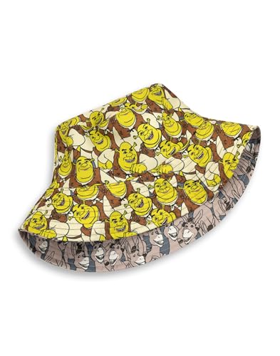 Vanilla Underground Wende-Fischerhut „ Shrek“ | Mehrfarbiger Allover-Print mit Esel- und Shrek-Design | Klassisches Sonnenschutz-Modeaccessoire | Herrenbekleidung für Filmliebhaber von Vanilla Underground