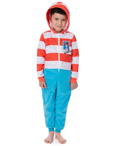 Vanilla Underground Wo ist Wally? All In One Onesie Kinder | Jungen Mädchen Rot Blau Charakter Puzzle Buch Tag | Weiche Fleece-Kapuze mit Reißverschluss von Vanilla Underground