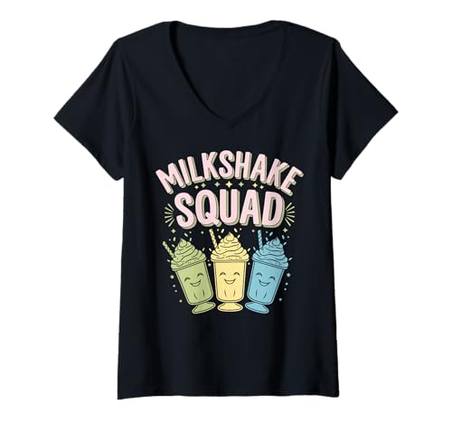 Damen Milkshake Squad T-Shirt mit V-Ausschnitt Damen Milkshake Squad T-Shirt mit V-Ausschnitt von Vanille milchshake Milchshake