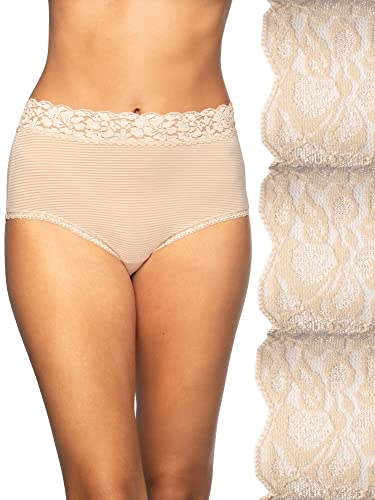 Vanity Fair Damen Schmeichelhafte Spitzenhöschen, Slip – 3er-Pack – Neutral/Neutral/Neutral Streifen von Vanity Fair