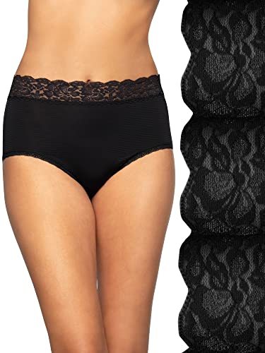 Vanity Fair Damen Schmeichelhafte Spitzenhöschen, Slip – 3er-Pack – Schwarz/Schwarz/Schwarz gestreift von Vanity Fair