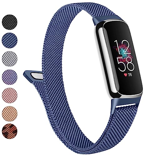 Metallband für Fitbit Luxe Armbänder Damen Herren, Edelstahl Mesh Loop Verstellbares Magnetarmband Ersatzarmband Kompatibel mit Fitbit Luxe Fitness und Wellness Tracker (Saphirblau) von Vanjua