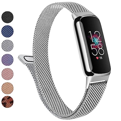 Metallband für Fitbit Luxe Armbänder Damen Herren, Edelstahl Mesh Loop Verstellbares Magnetarmband Ersatzarmband Kompatibel mit Fitbit Luxe Fitness und Wellness Tracker (Silber) von Vanjua